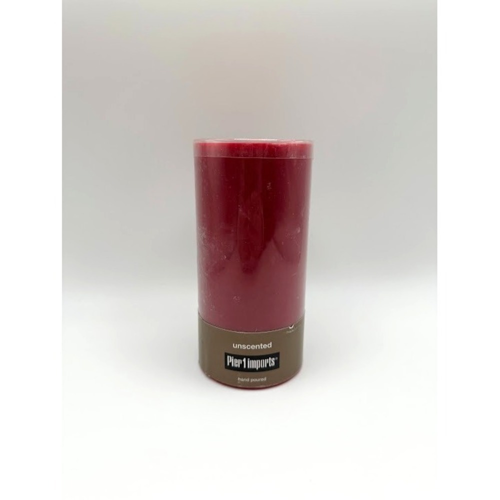 NEW unused 6" Pier 1 Apple Red Decorative Pillar Candle Unscented